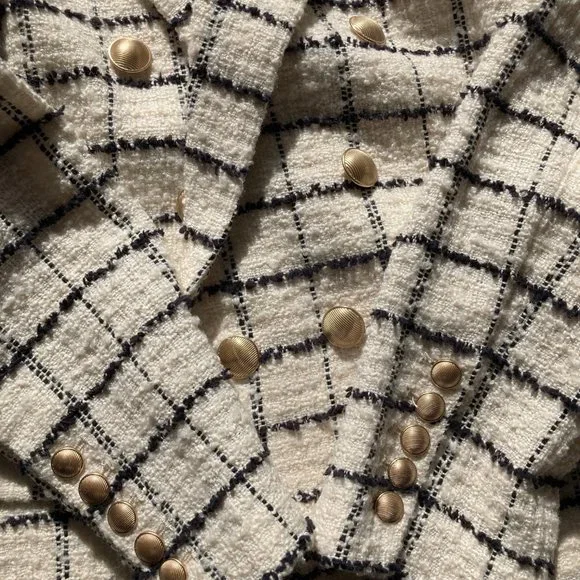 NWT L'AGENCE Kenzie White Check Boucle Tweed Double Breasted Blazer - Picture 10 of 13